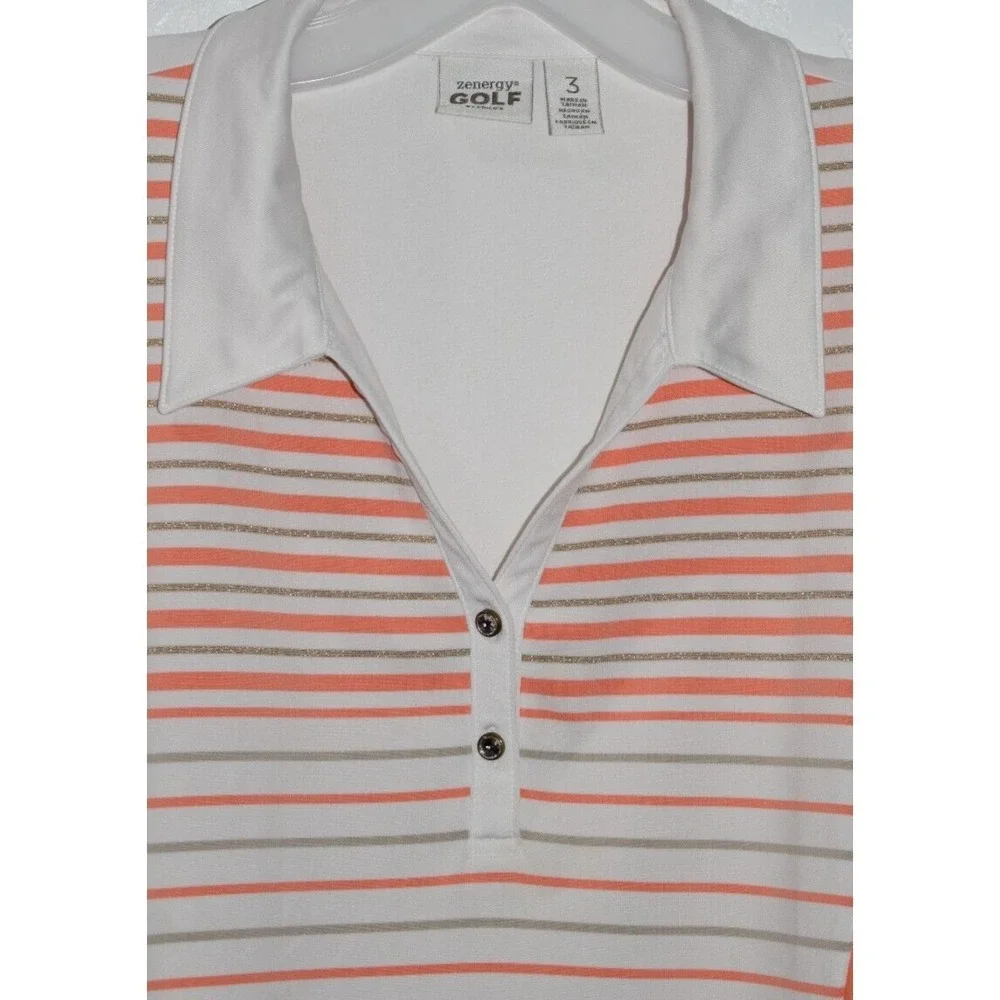 Chicos Zenergy Sz 3 (=XL) Activewear Shirt Stretch Stripe Top Short Slv Golf - Picture 15 of 16